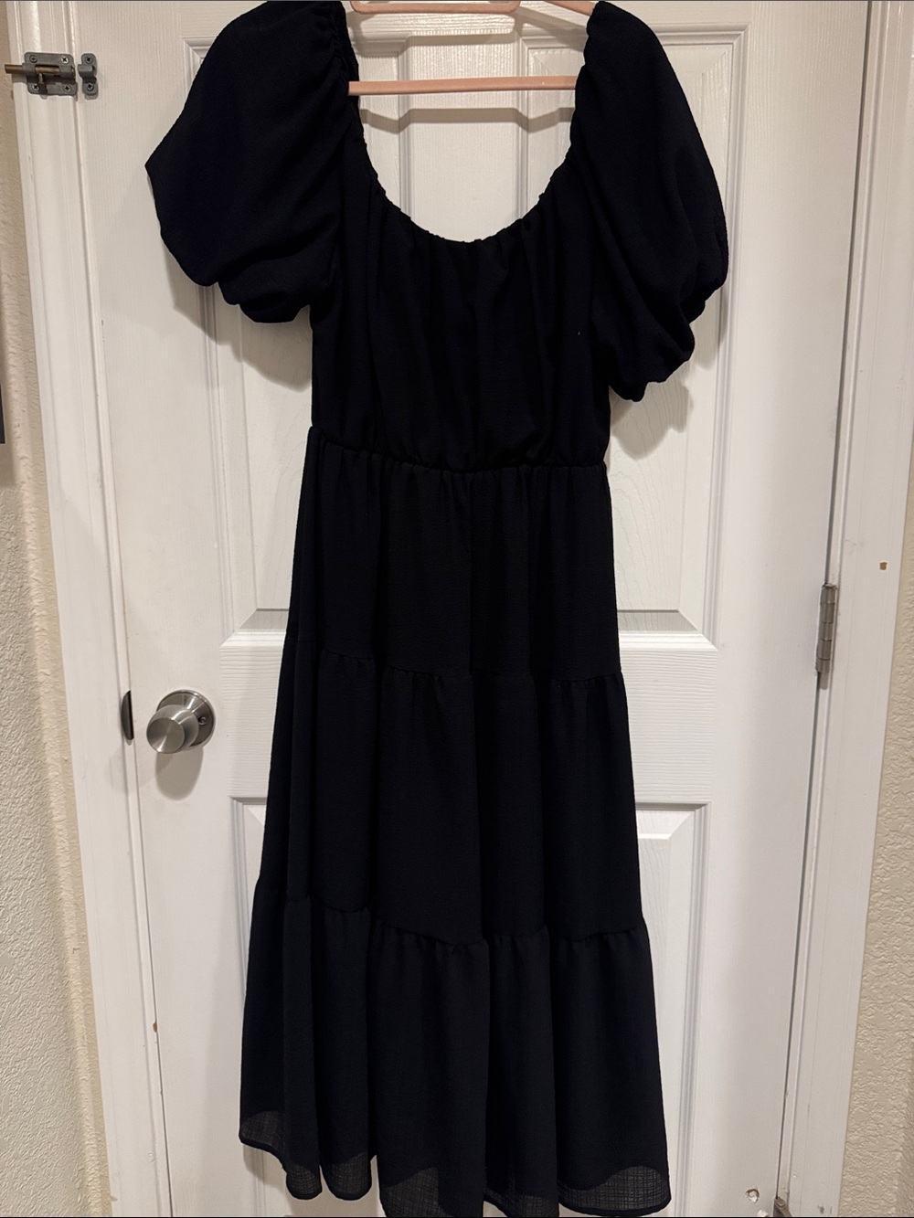 Astr the Label Black Puff Sleeve Tiered Maxi Dress